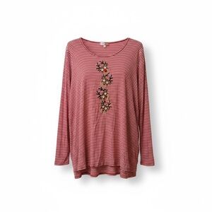 Red and white striped long sleeve T-shirt with reindeer on the front